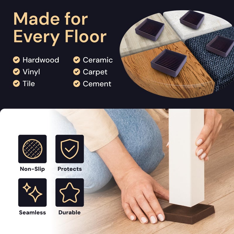 CasterMaster Non-Slip Rubber Furniture Pads - 3 in x 3 in Set of 4 Brown - Floor Protectors for Hardwood Floors & Chairs - Grippers & Rubber Feet for Furniture - Image 5
